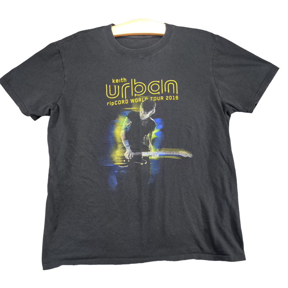 Keith Urban Men's ripCORD World Tour 2016 T-Shirt Black L Crew Neck Short Sleeve